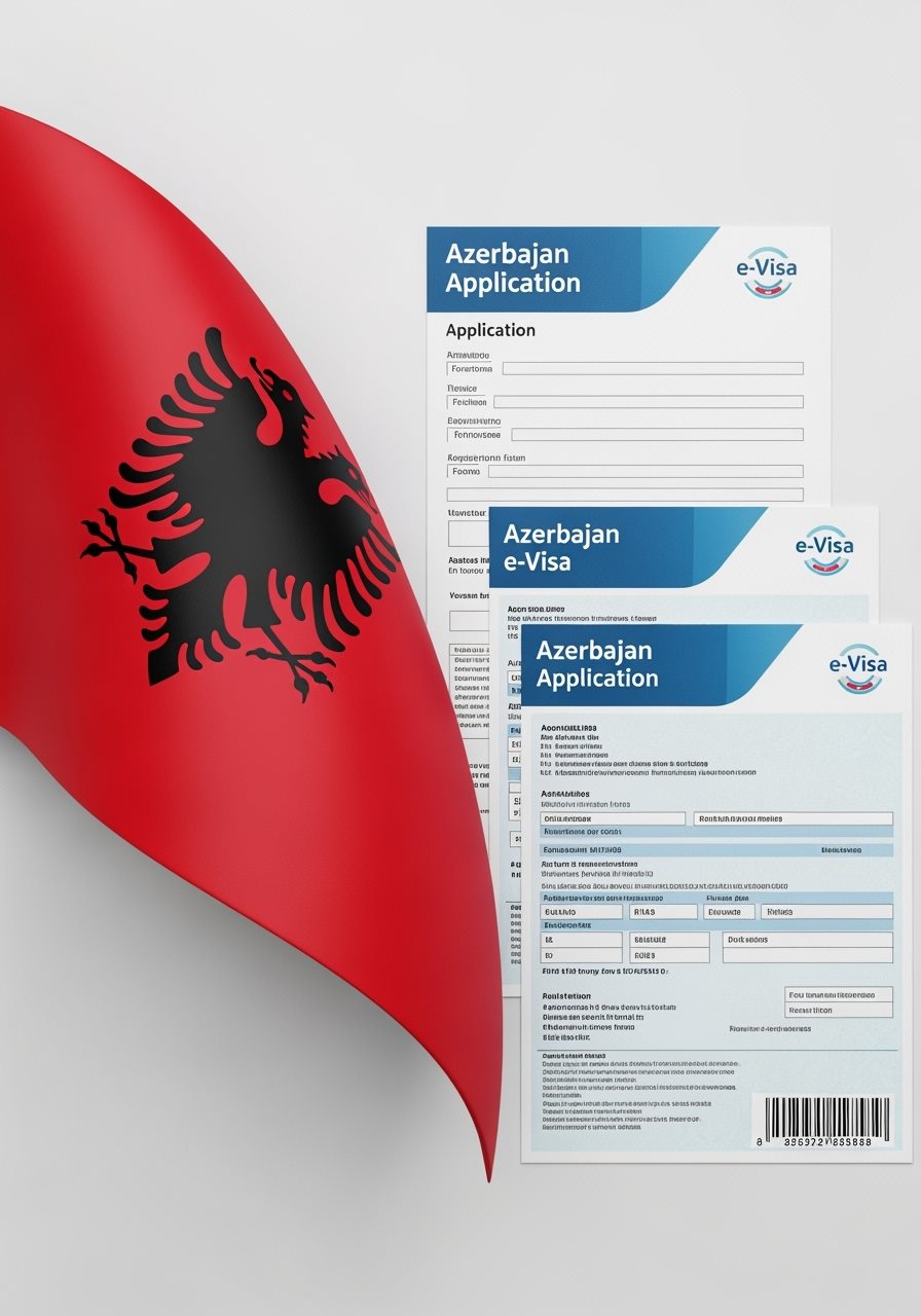 Albania flag with Azerbaijan e-Visa documents