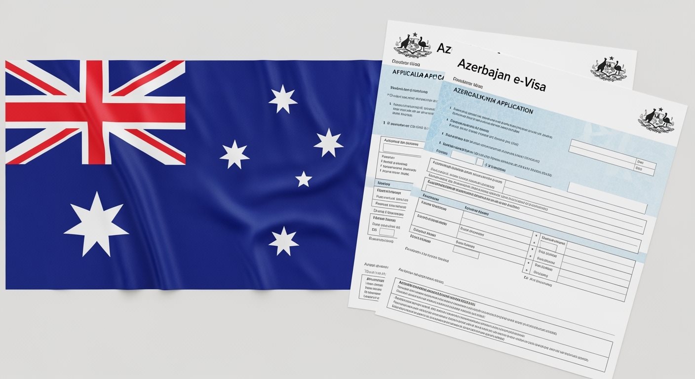 Australia flag with Azerbaijan e-Visa documents