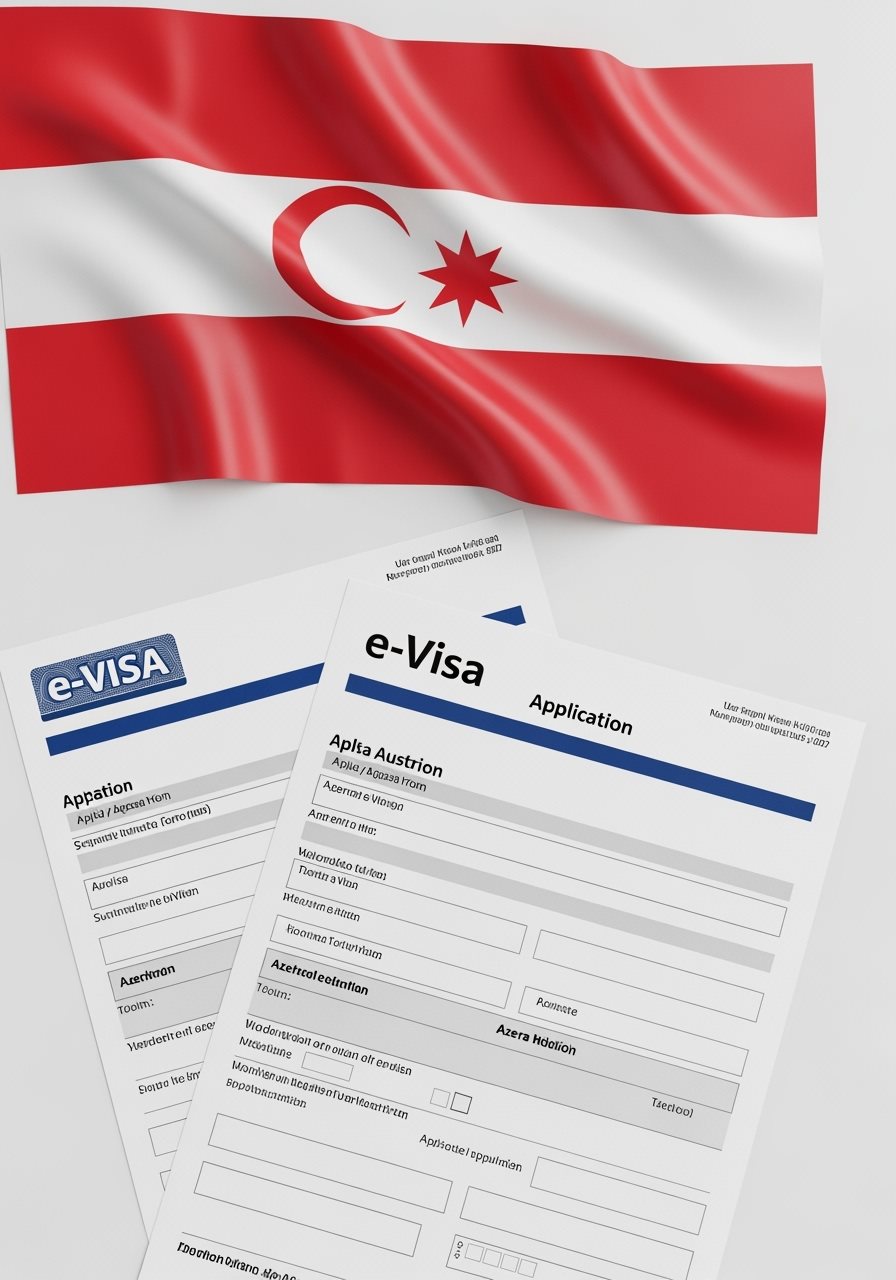 Austria flag with Azerbaijan e-Visa documents