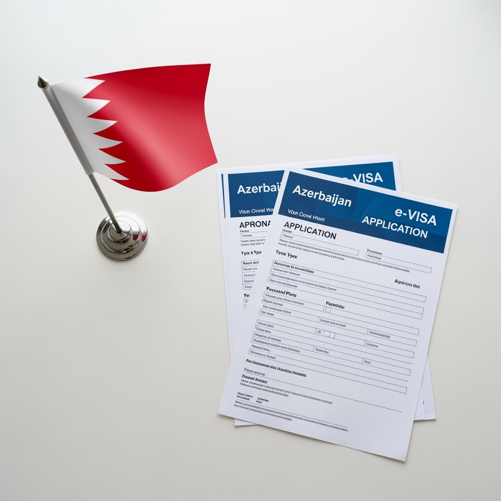 Bahrain Flag with Azerbaijan e-Visa Documents
