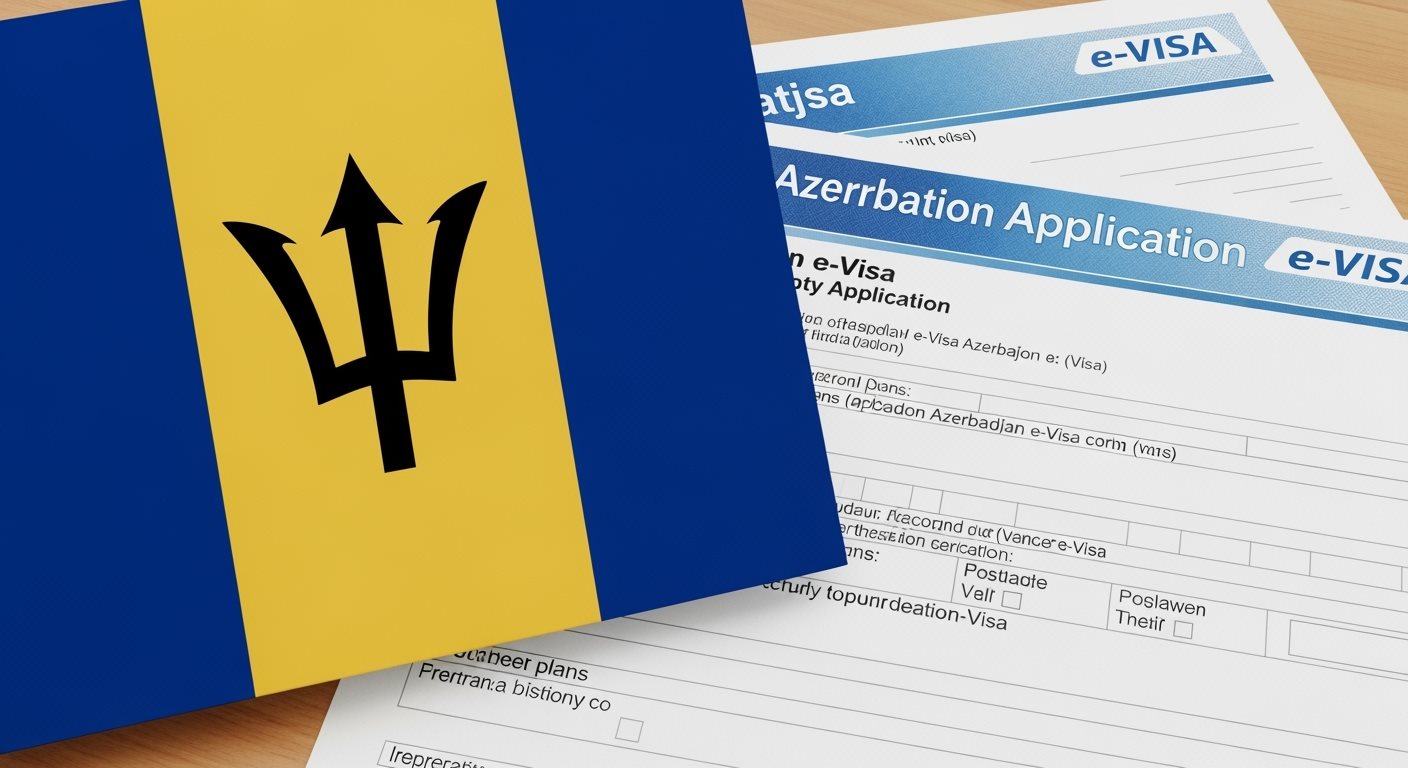 Barbados flag with Azerbaijan e-Visa documents