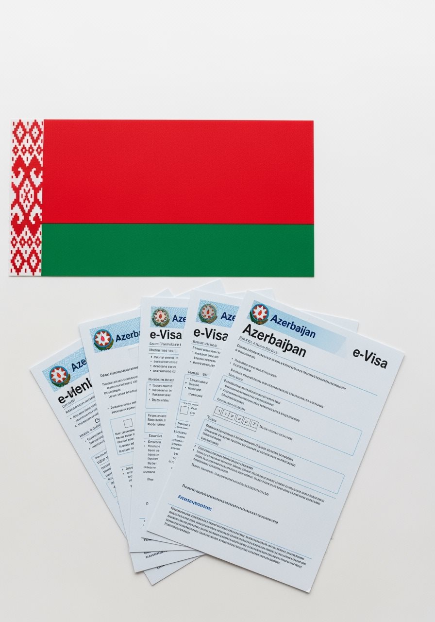 Belarus flag with Azerbaijan e-Visa documents