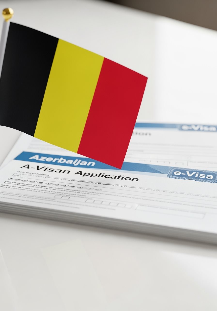 Belgium flag with Azerbaijan e-Visa documents
