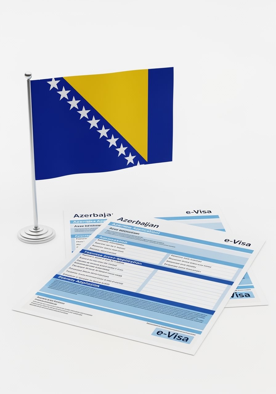 Bosnia and Herzegovina flag with Azerbaijan e-Visa documents