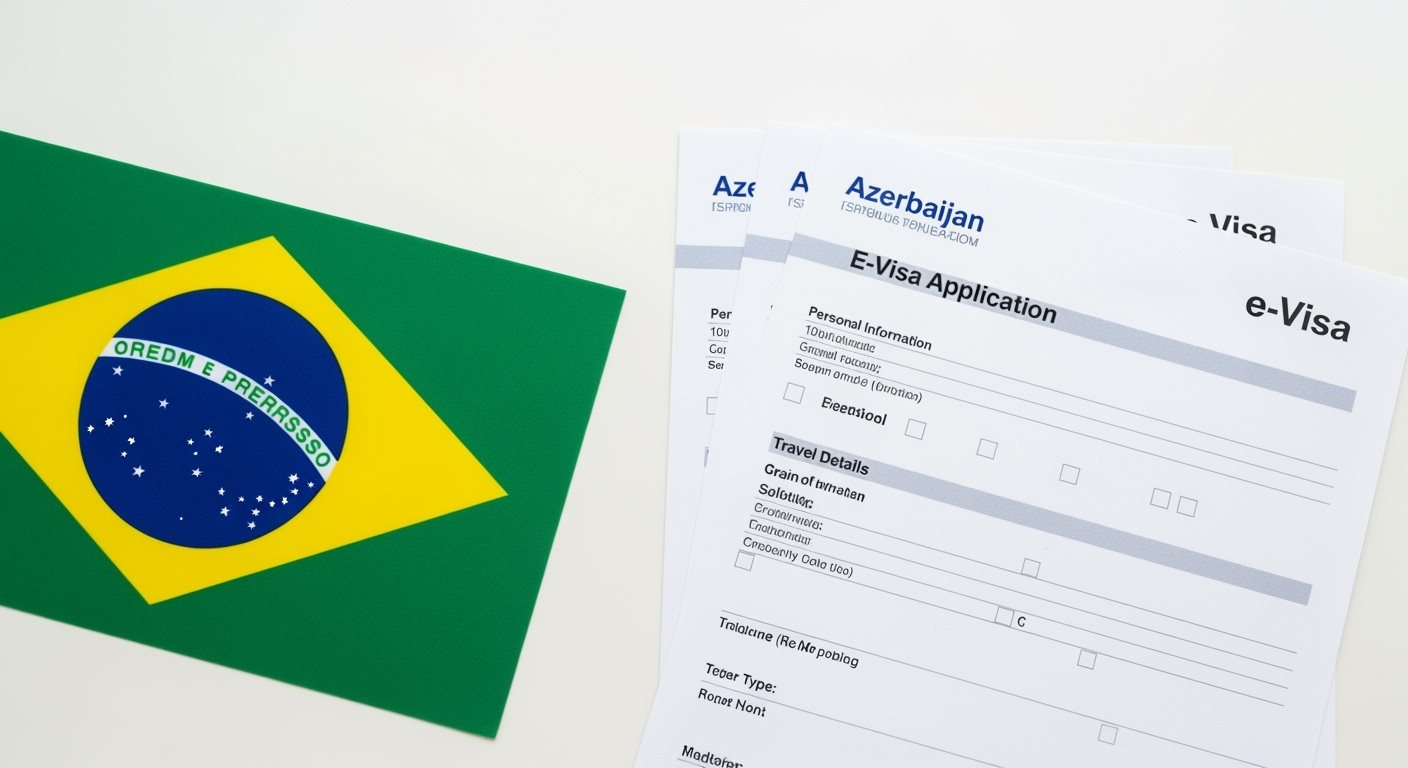 Brazil flag with Azerbaijan e-Visa documents