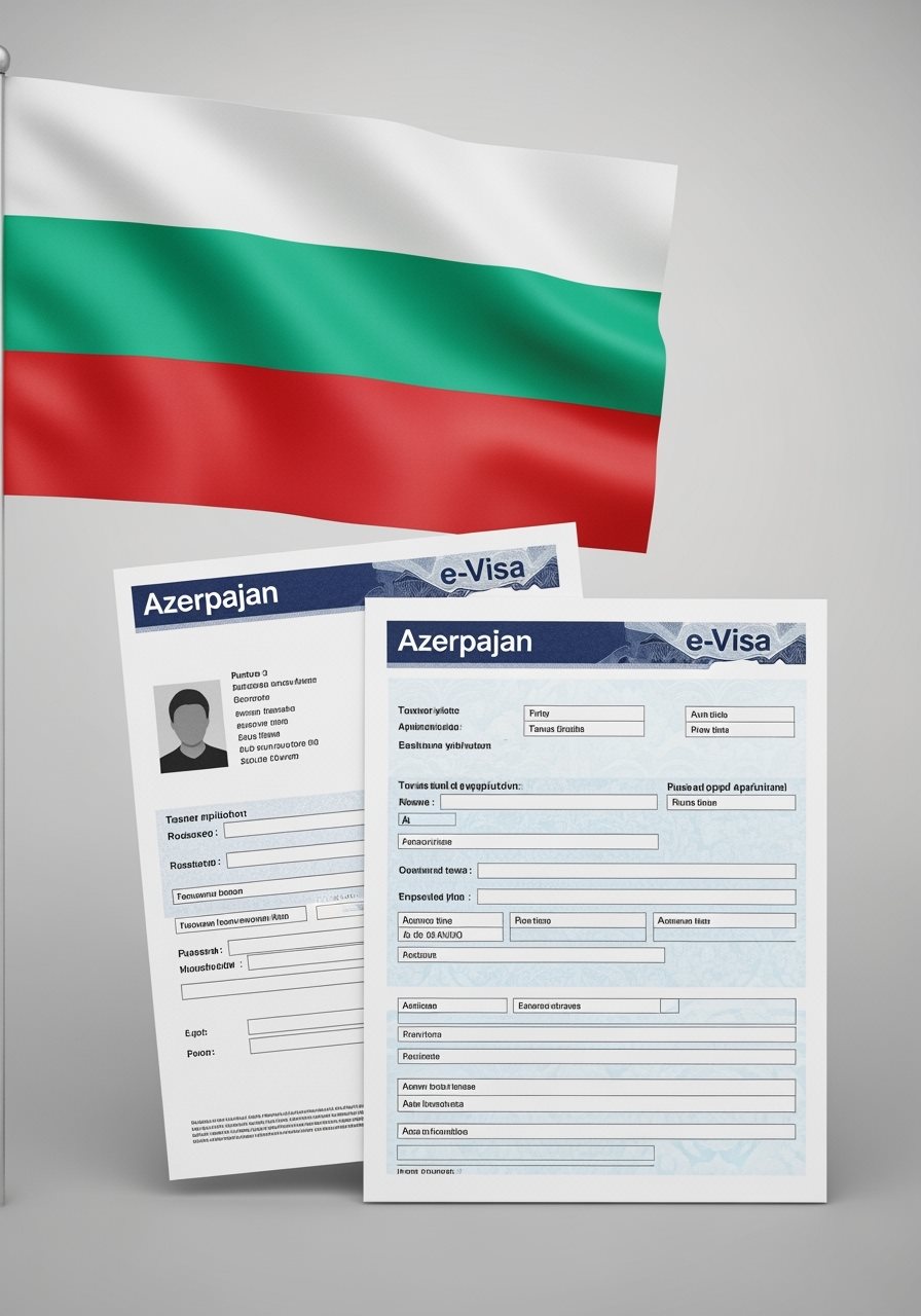 Bulgaria flag with Azerbaijan e-Visa documents