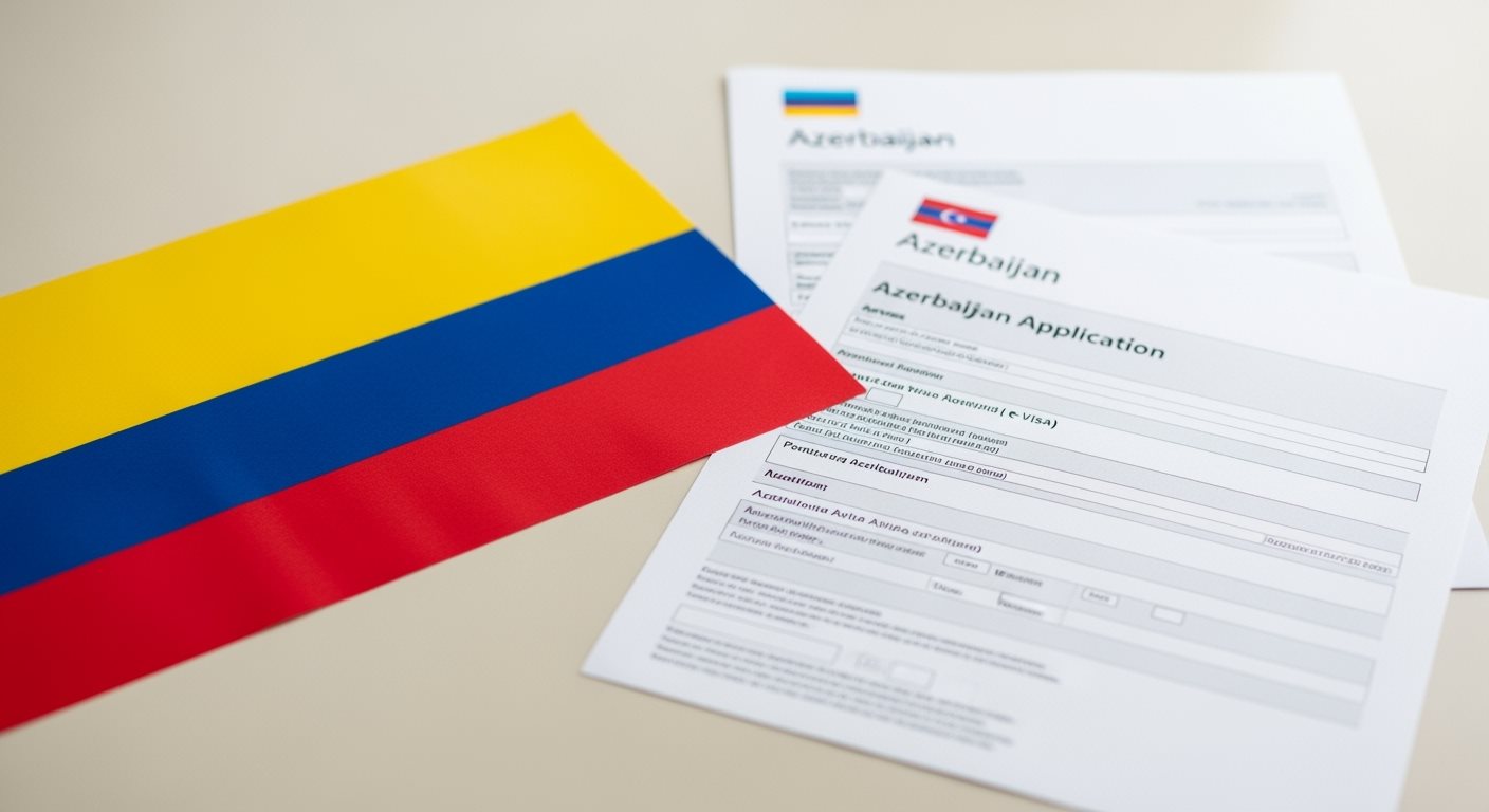 Colombia flag with Azerbaijan e-Visa documents