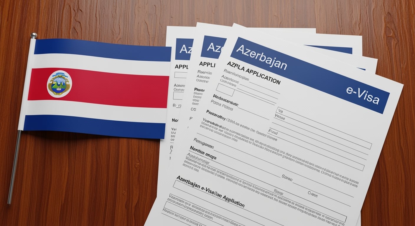 Costa Rica flag with Azerbaijan e-Visa documents
