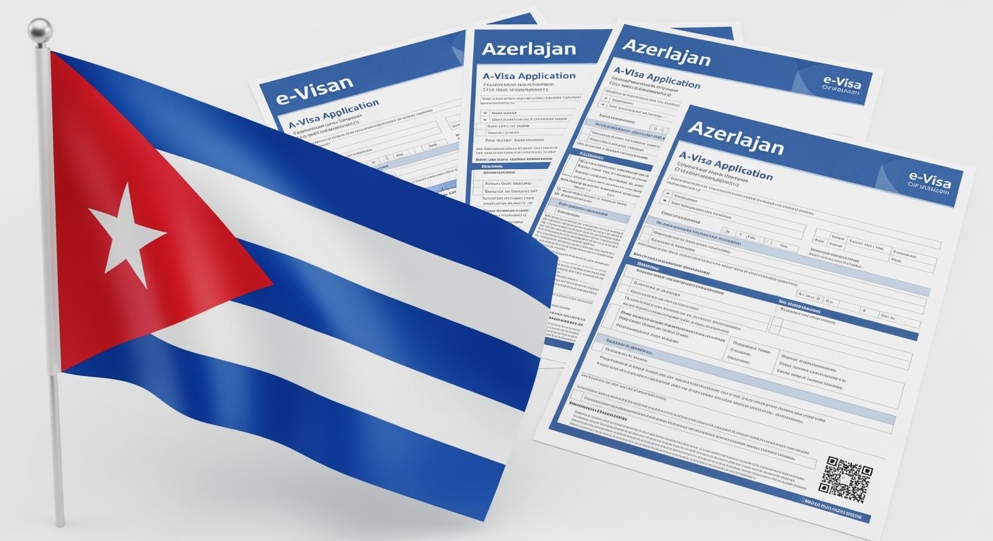 Cuba flag with Azerbaijan e-Visa documents