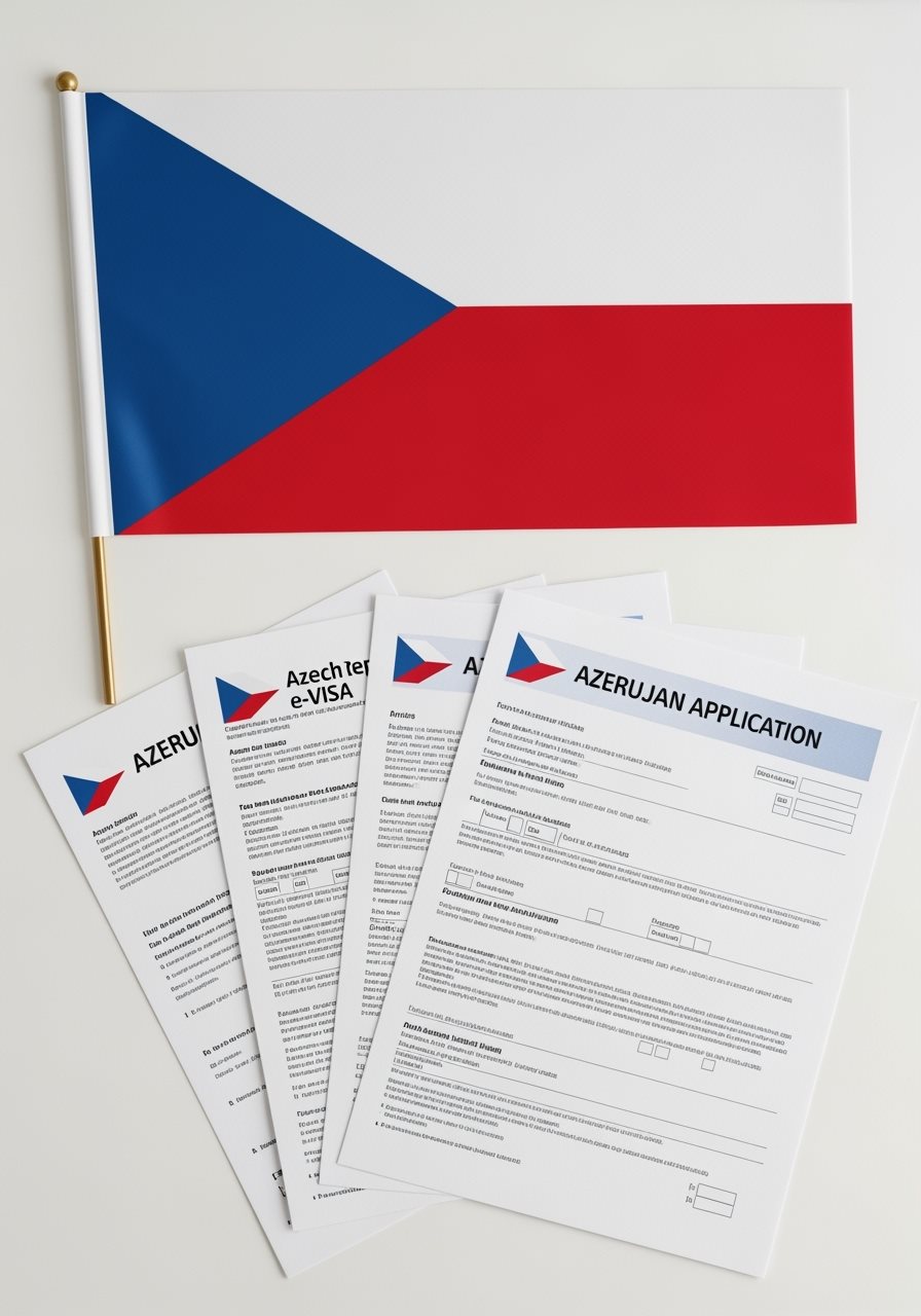 Czech Republic flag with Azerbaijan e-Visa documents