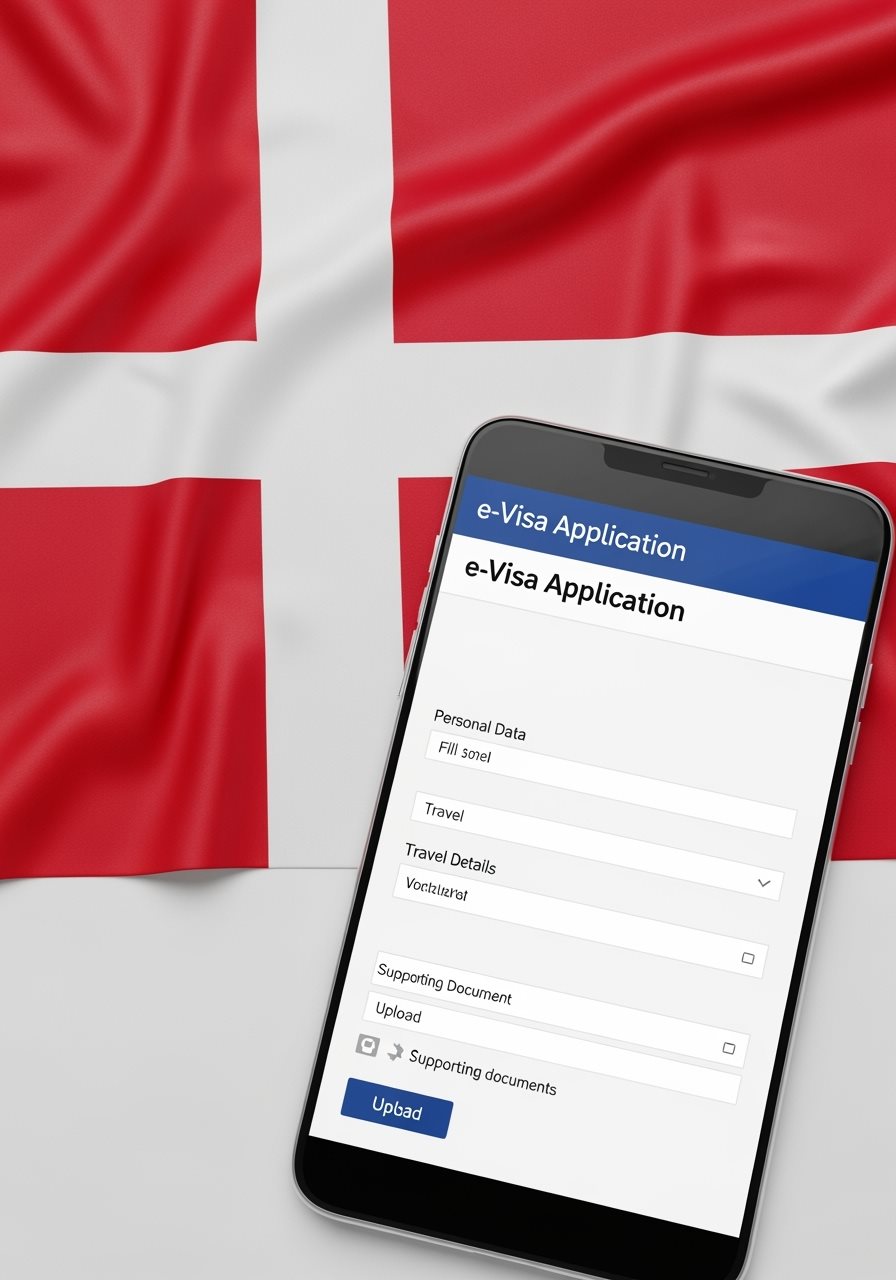 Denmark flag with Azerbaijan e-Visa documents