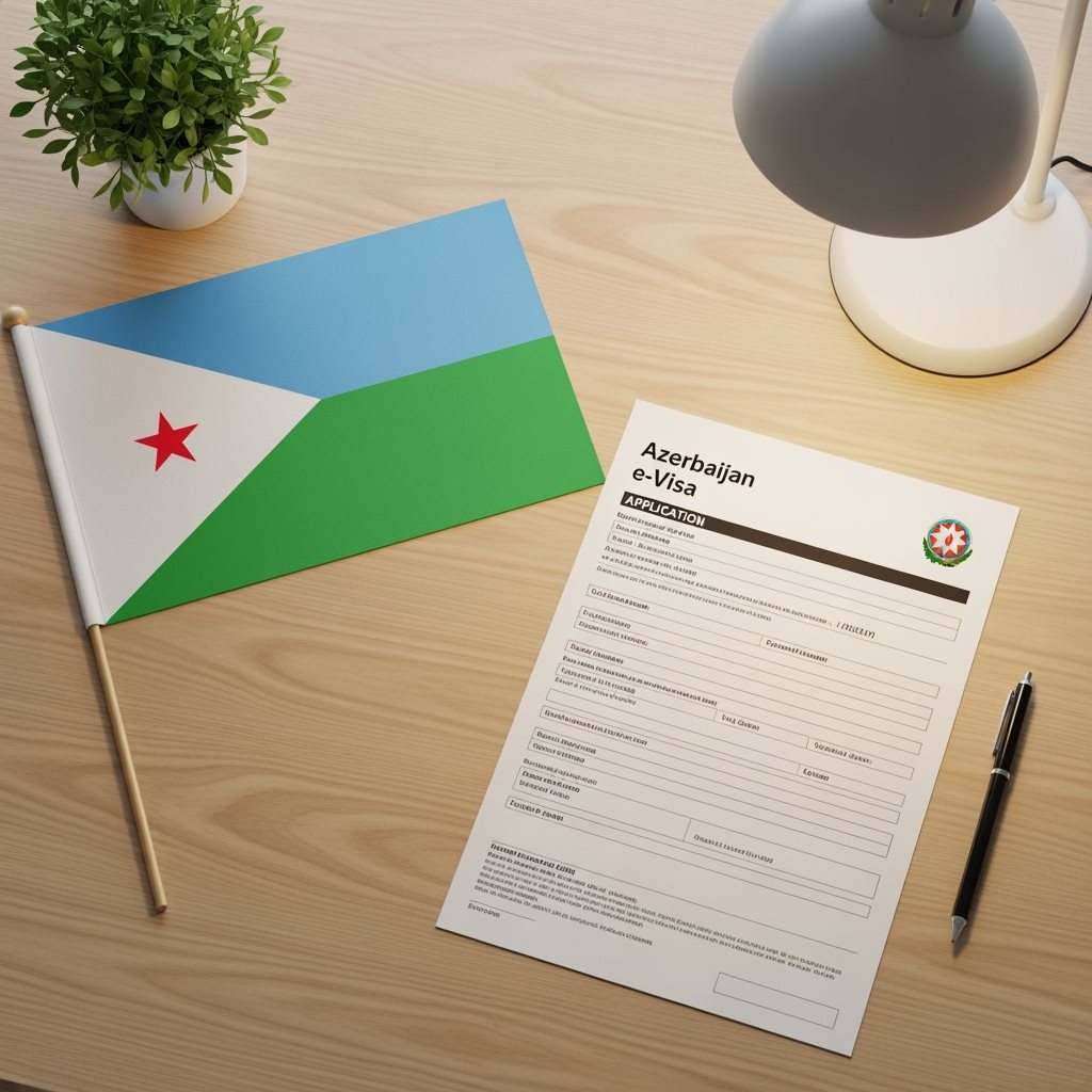 Djibouti Flag with Azerbaijan e-Visa Documents