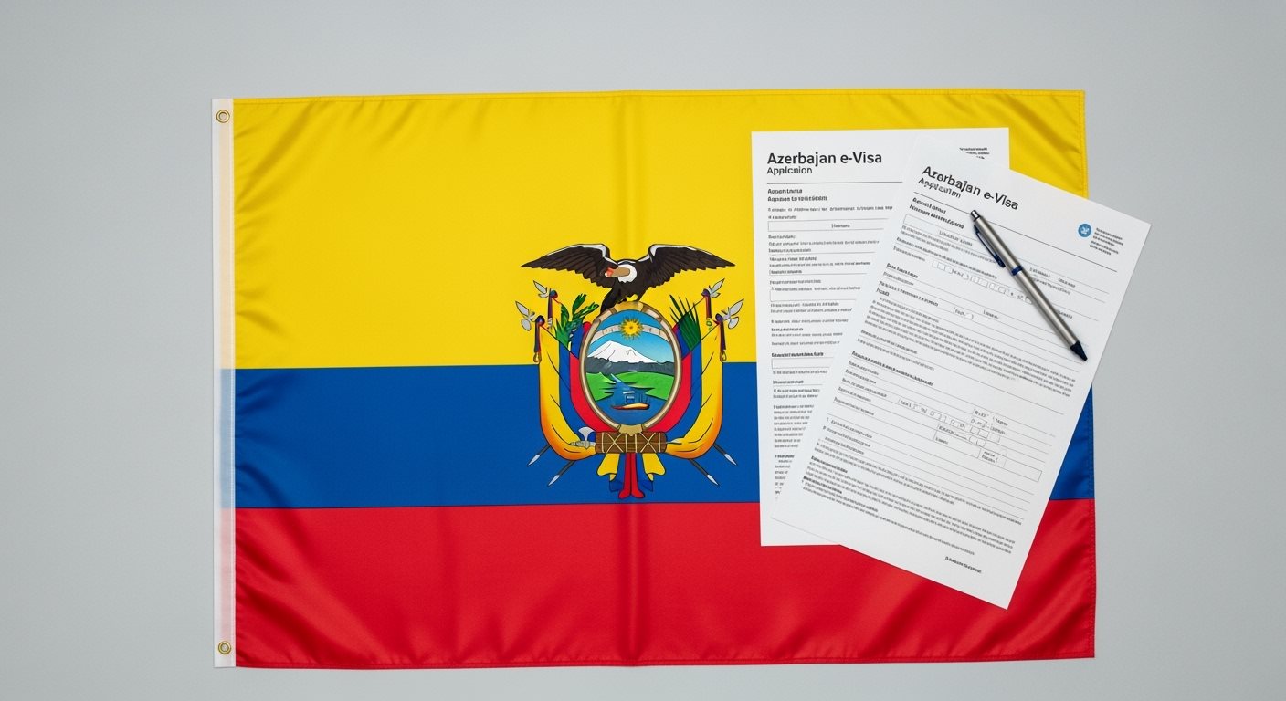 Ecuador flag with Azerbaijan e-Visa documents