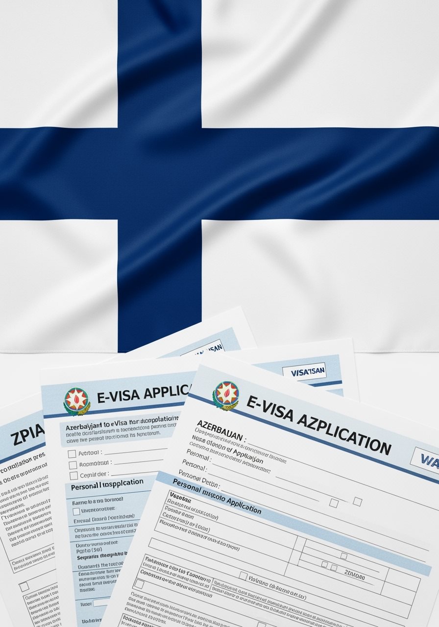 Finland flag with Azerbaijan e-Visa documents