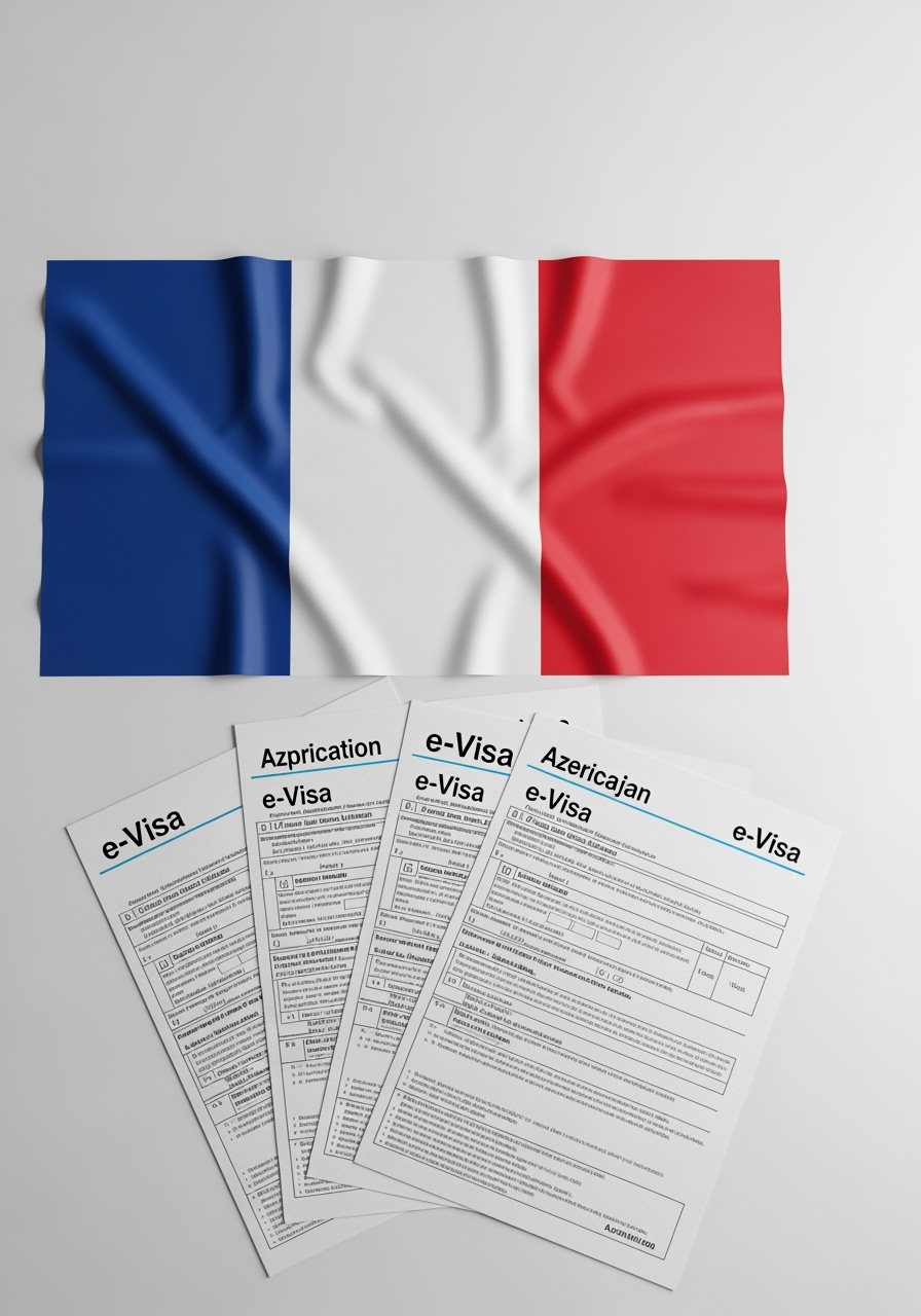 France flag with Azerbaijan e-Visa documents