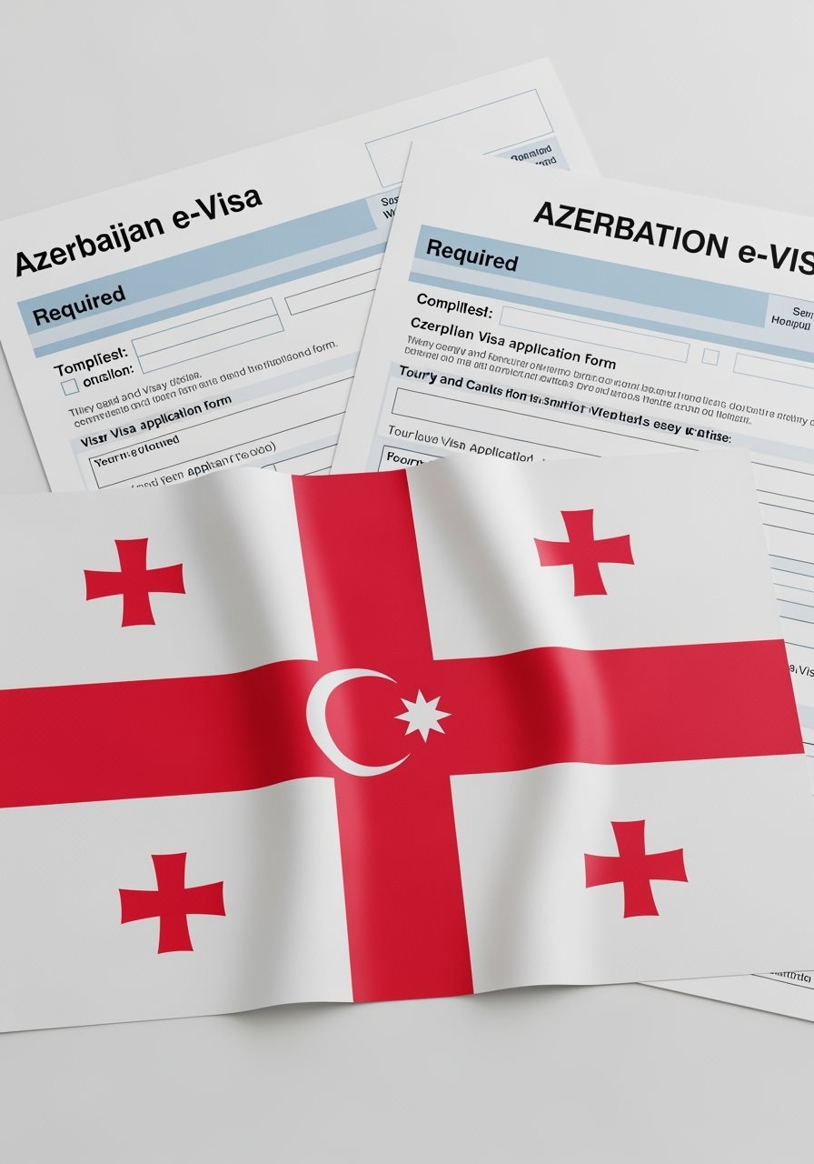 Georgia flag with Azerbaijan e-Visa documents