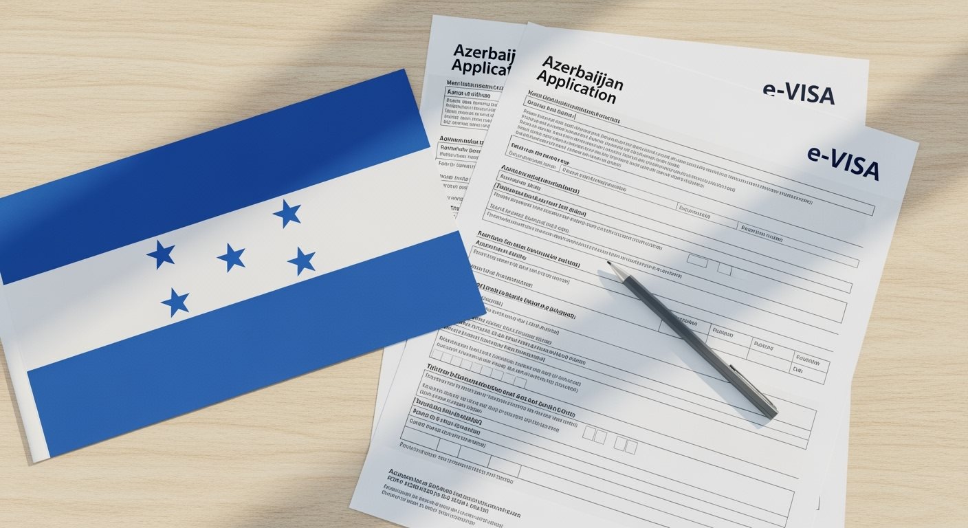 Honduras flag with Azerbaijan e-Visa documents