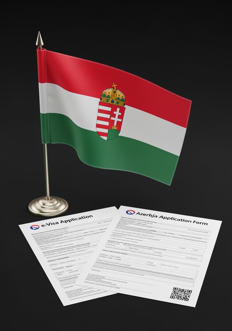 Hungary flag with Azerbaijan e-Visa documents
