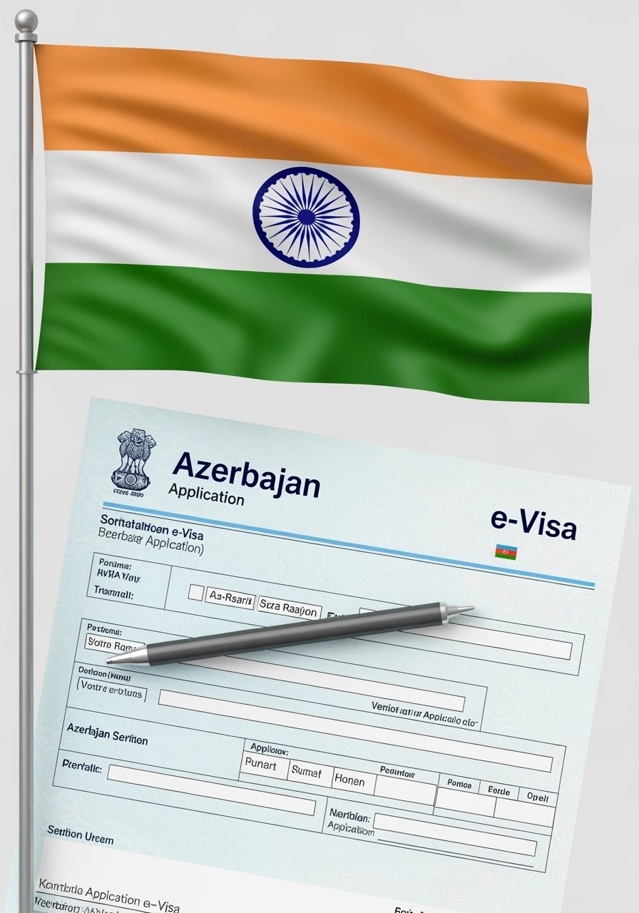 India flag with Azerbaijan e-Visa documents