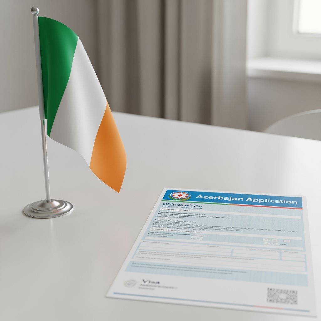 Ireland flag with Azerbaijan e-Visa application documents