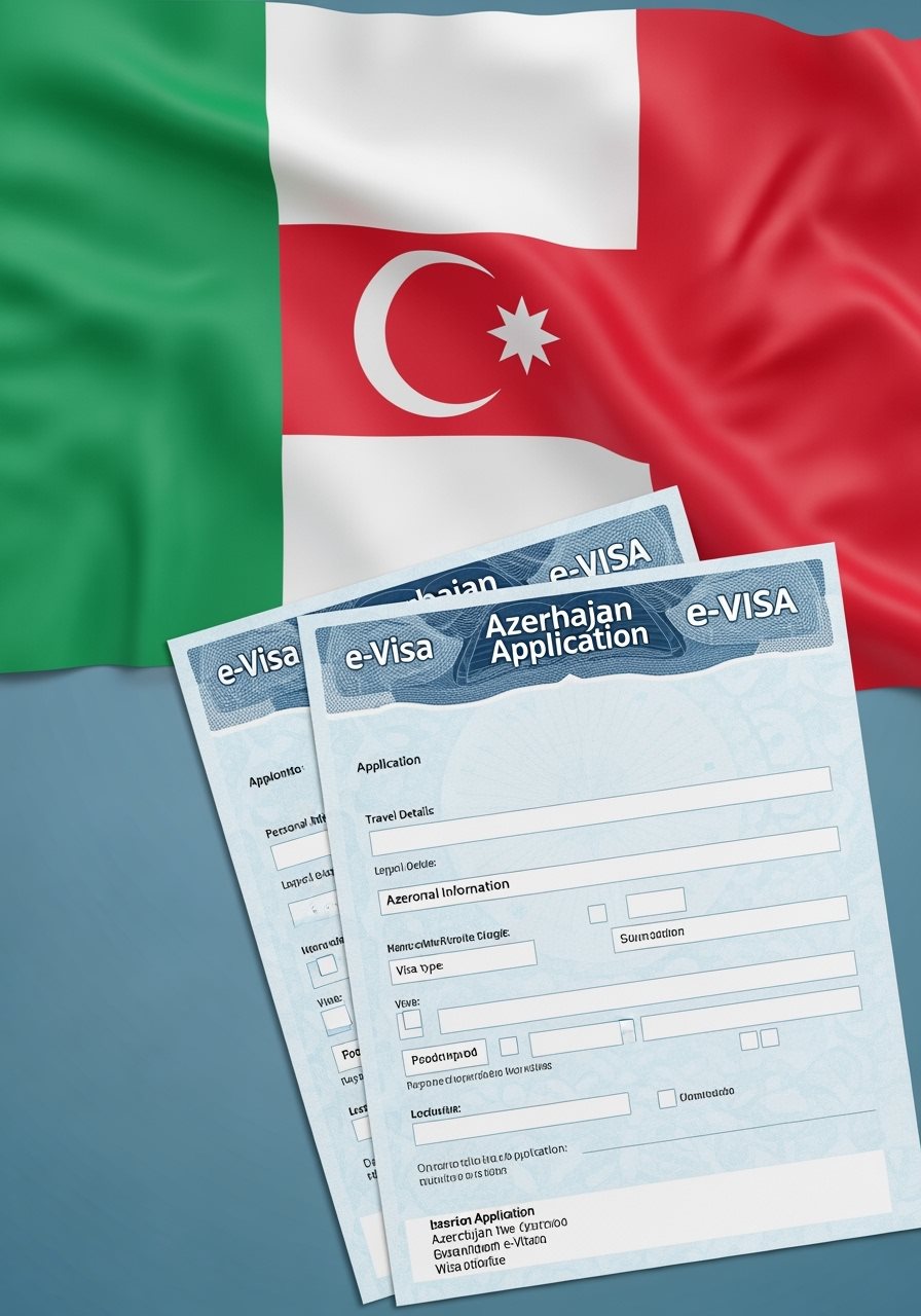 Italy flag with Azerbaijan e-Visa documents