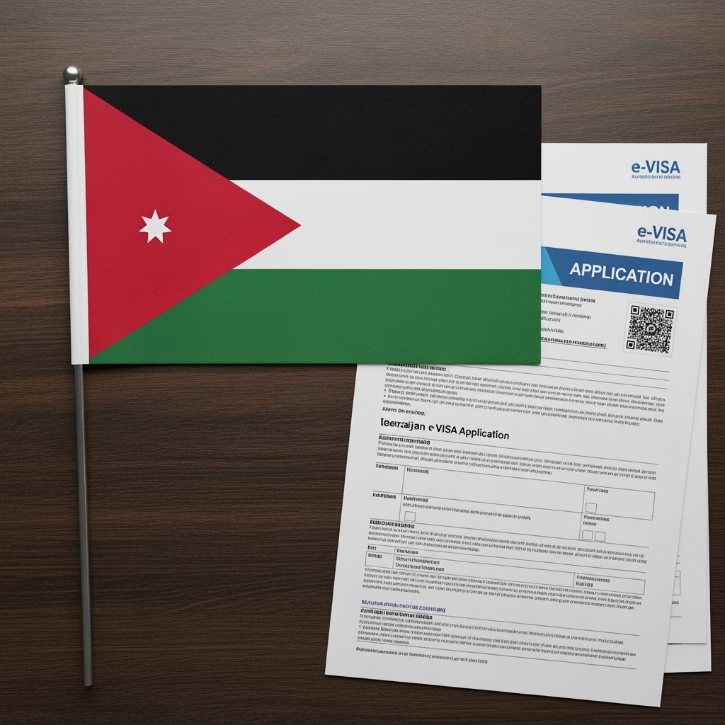 Jordan Flag with Azerbaijan e-Visa Documents