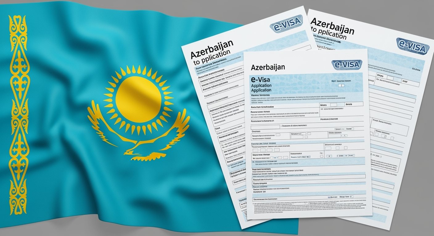 Kazakhstan flag with Azerbaijan e-Visa documents
