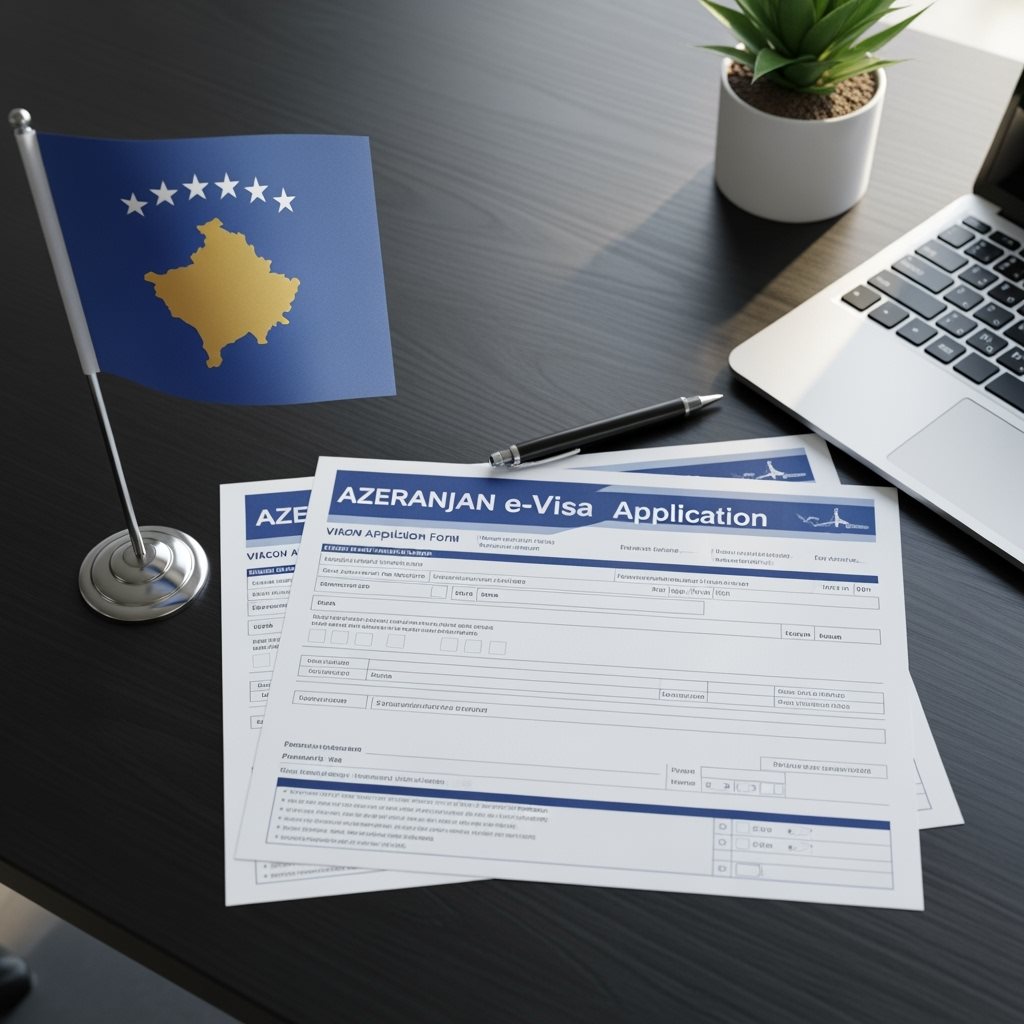 Kosovo Flag with Azerbaijan e-Visa Documents
