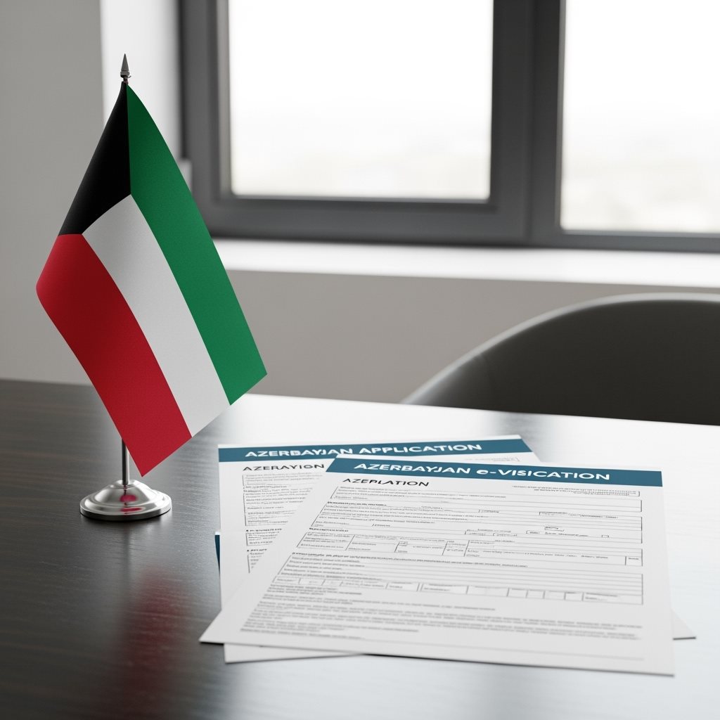 Kuwait Flag with Azerbaijan e-Visa Documents