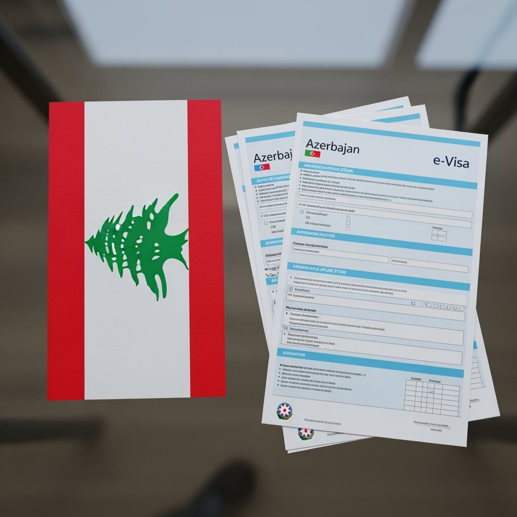 Lebanon Flag with Azerbaijan e-Visa Documents