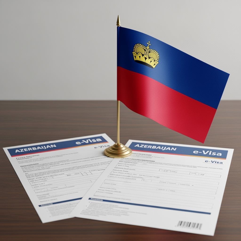Liechtenstein Flag with Azerbaijan e-Visa Documents