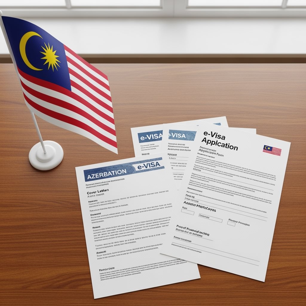 Malaysia Flag with Azerbaijan e-Visa Documents
