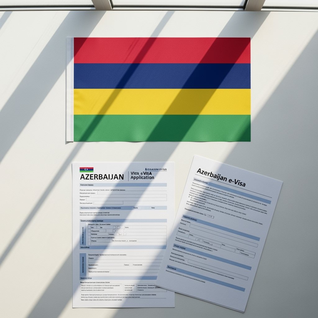 Mauritius Flag with Azerbaijan e-Visa Documents