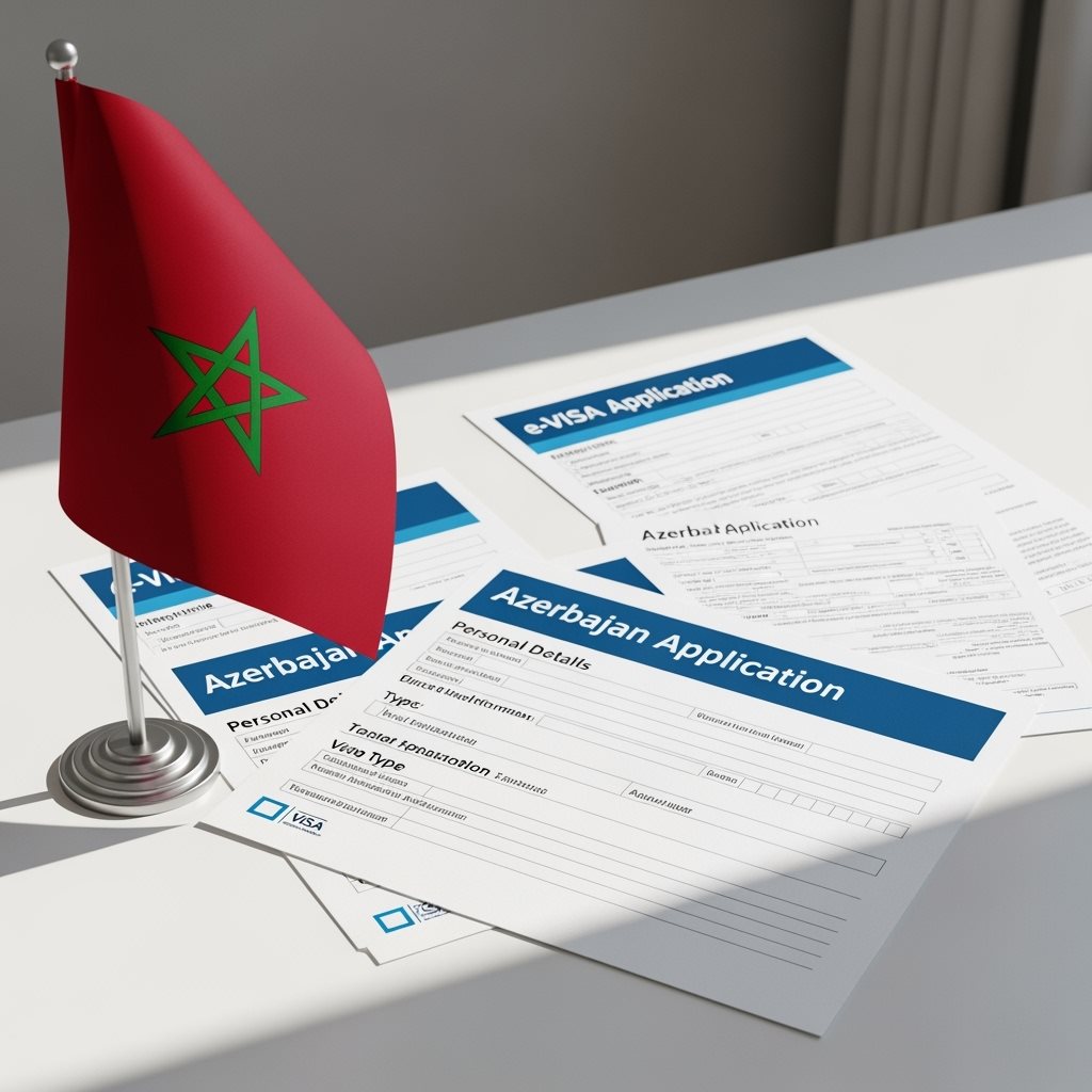 Morocco Flag with Azerbaijan e-Visa Documents