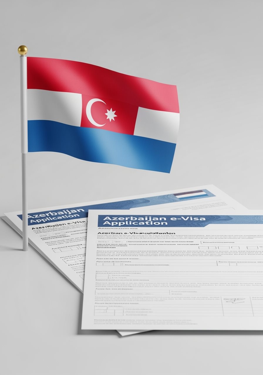Netherlands flag with Azerbaijan e-Visa documents