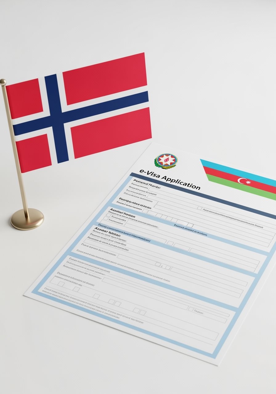 Norway flag with Azerbaijan e-Visa documents