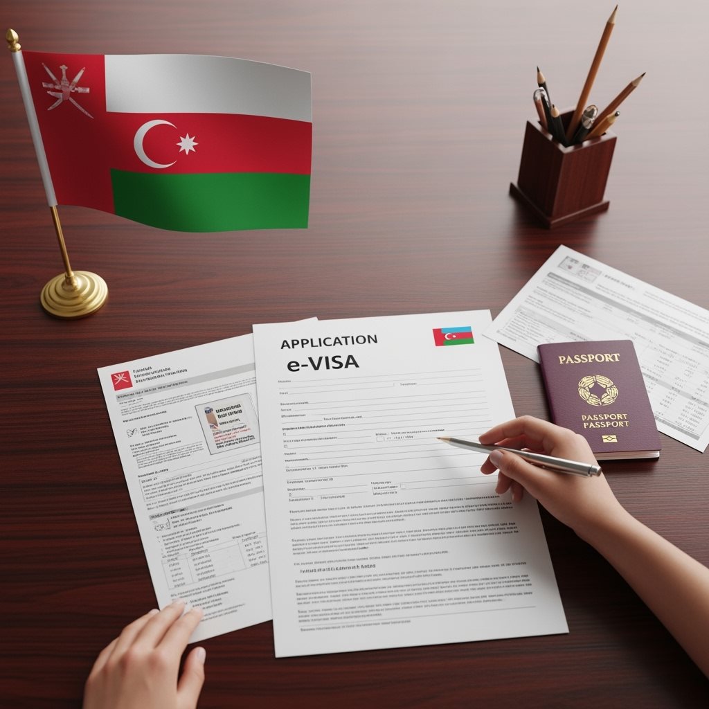 Oman Flag with Azerbaijan e-Visa Documents