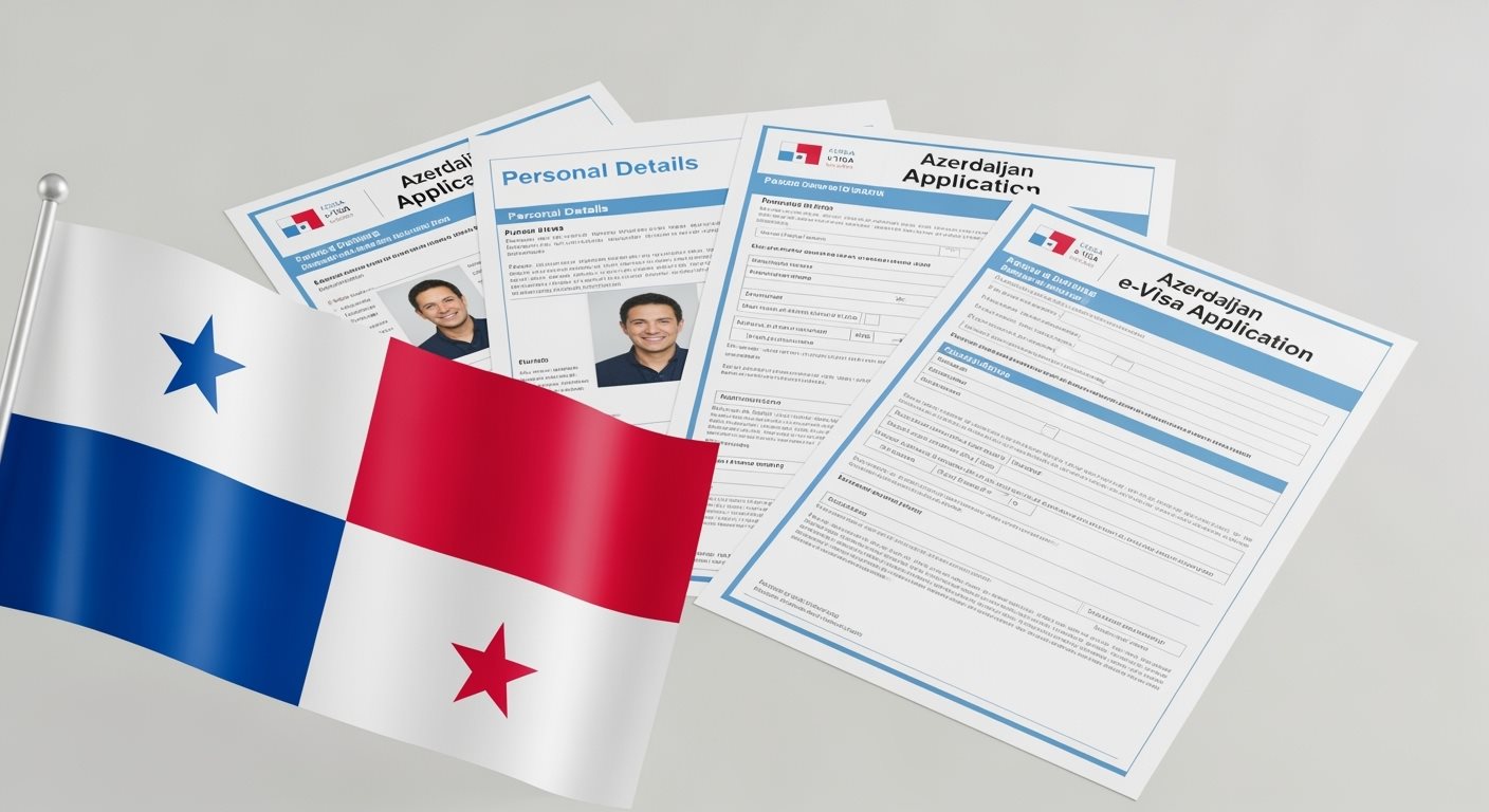 Panama flag with Azerbaijan e-Visa documents