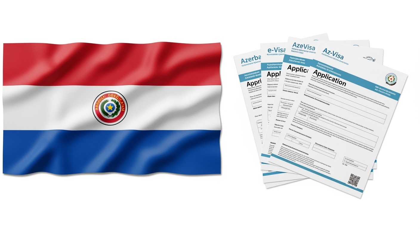 Paraguay flag with Azerbaijan e-Visa documents