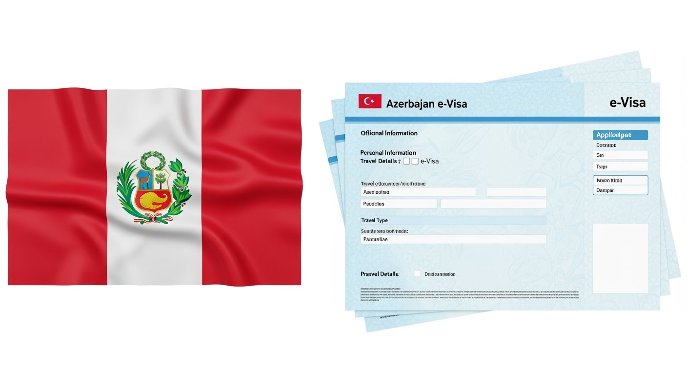 Peru flag with Azerbaijan e-Visa documents