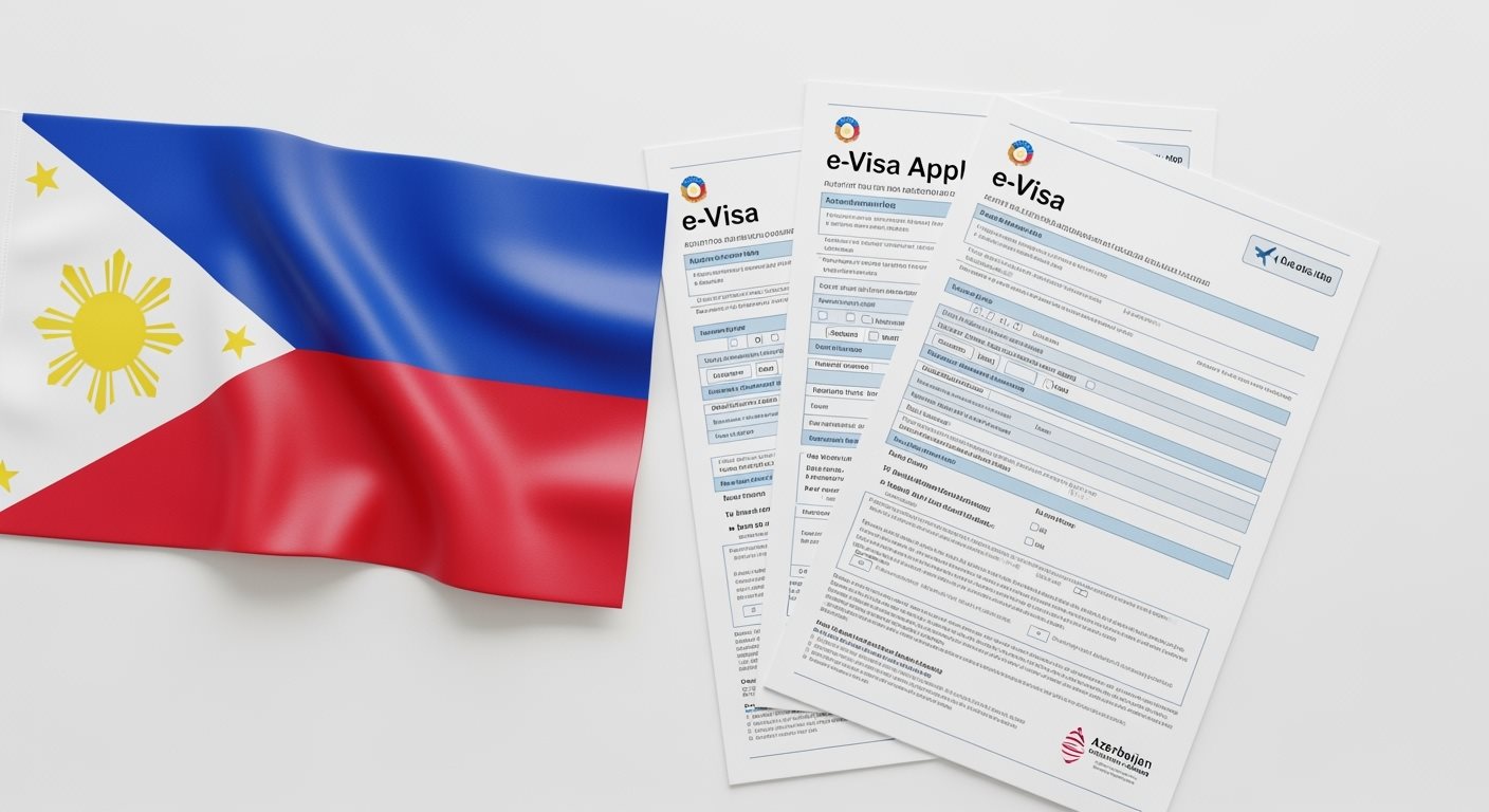 Philippines flag with Azerbaijan e-Visa documents