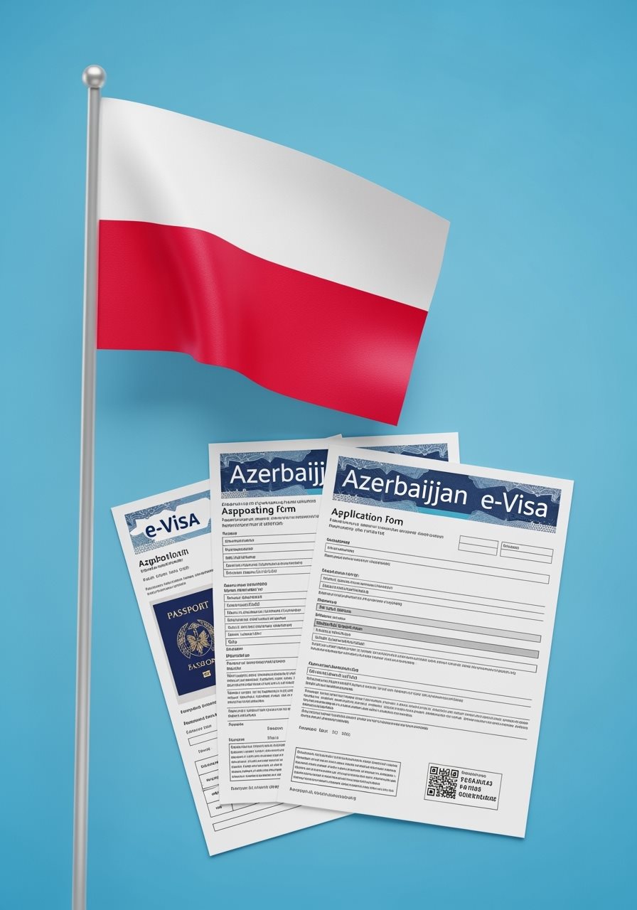 Poland flag with Azerbaijan e-Visa documents