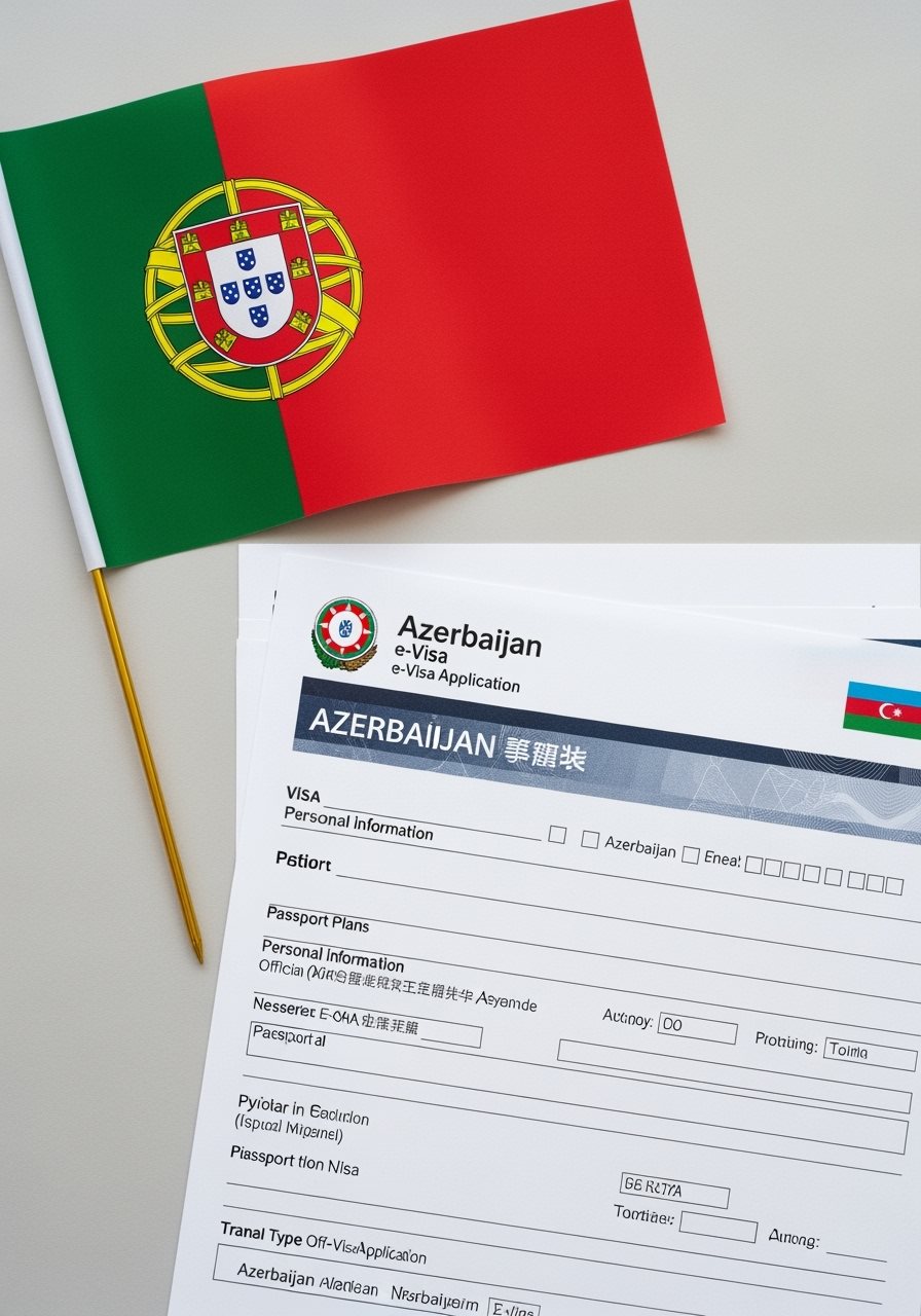 Portugal flag with Azerbaijan e-Visa documents
