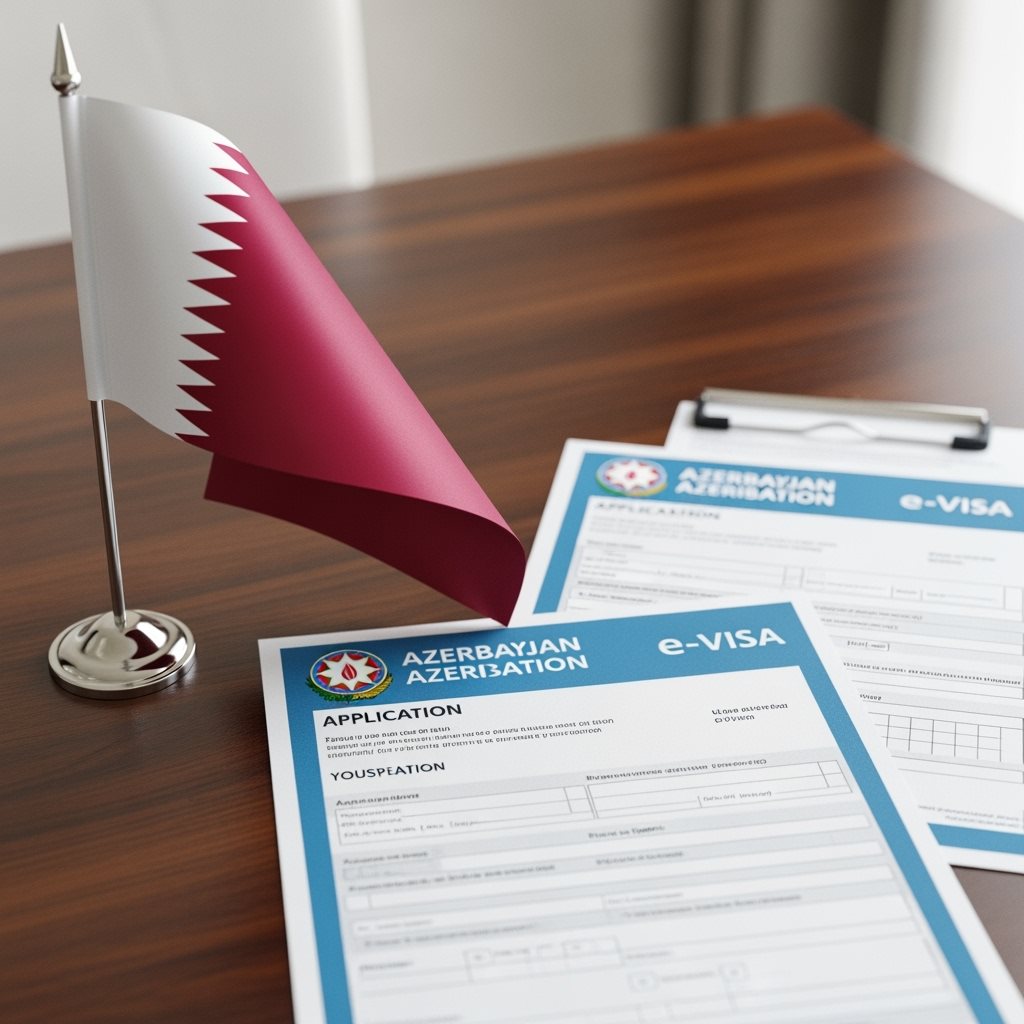 Qatar Flag with Azerbaijan e-Visa Documents