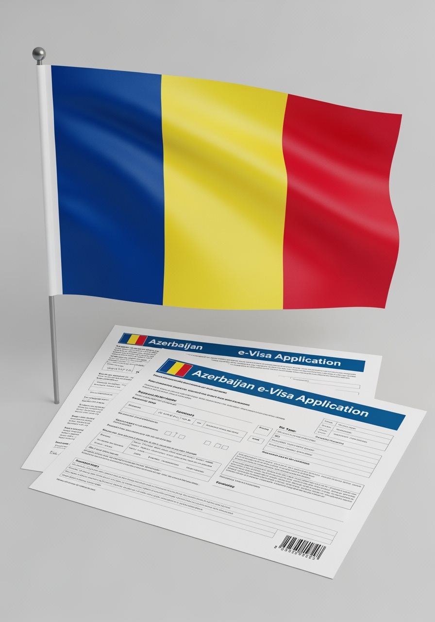 Romania flag with Azerbaijan e-Visa documents