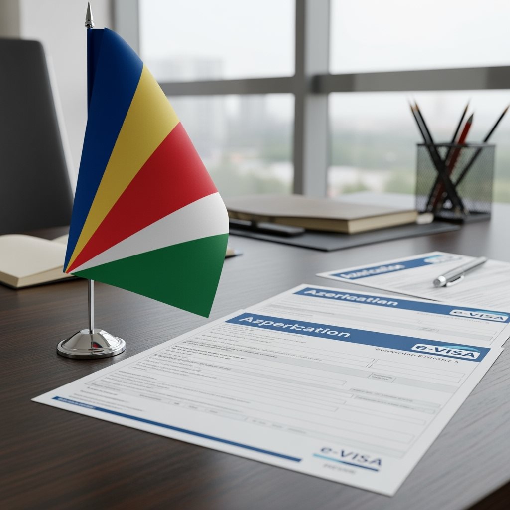 Seychelles Flag with Azerbaijan e-Visa Documents