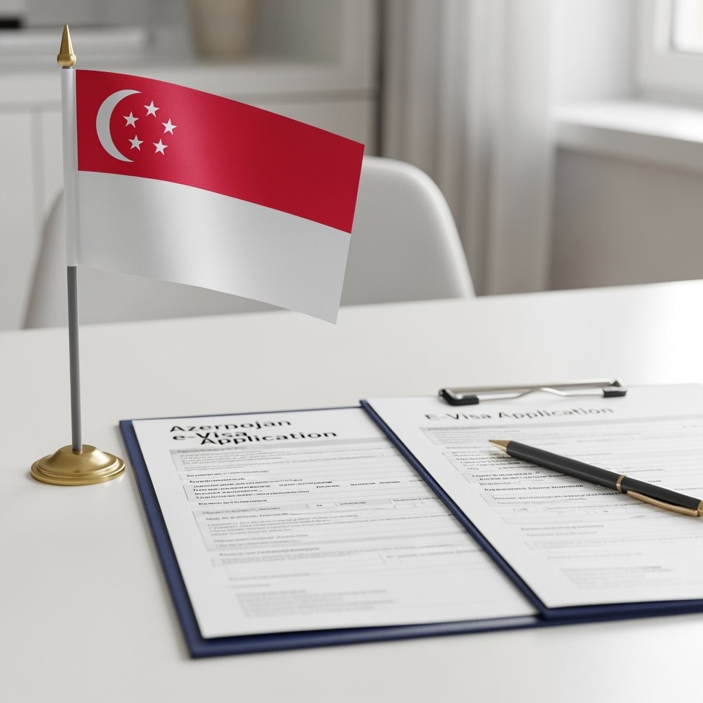 Singapore Flag with Azerbaijan e-Visa Documents