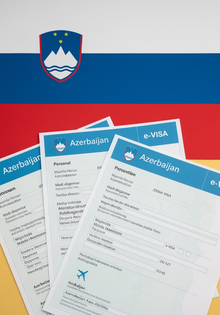 Slovenia flag with Azerbaijan e-Visa documents