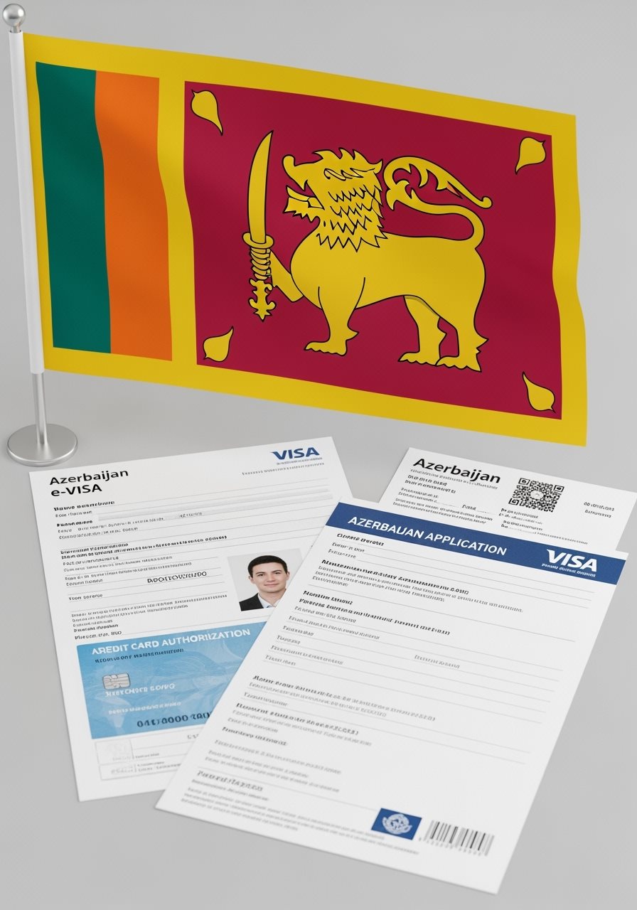 Sri Lanka flag with Azerbaijan e-Visa documents