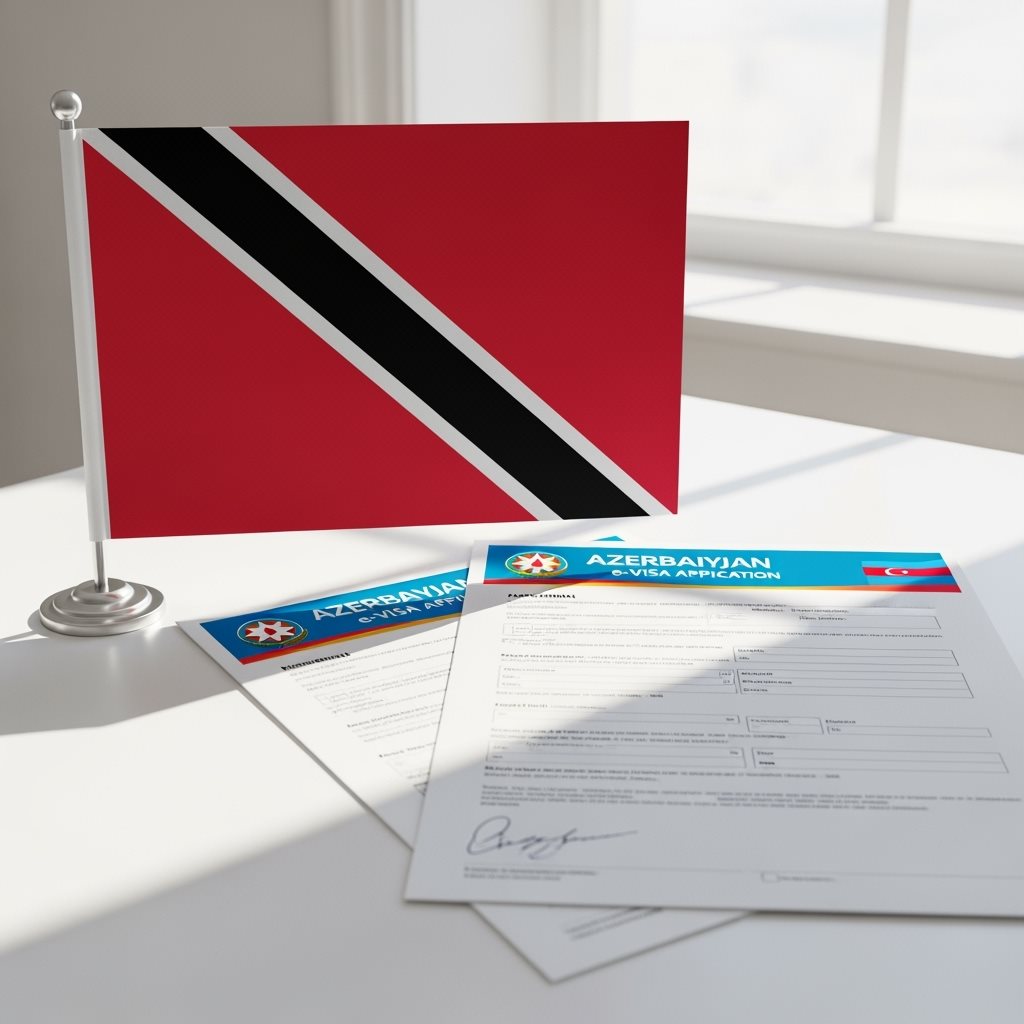 Trinidad and Tobago Flag with Azerbaijan e-Visa Documents